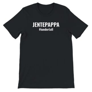 «Jentepappa #iundertall» – svart t-skjorte med hvitt trykk på brystet, sett forfra